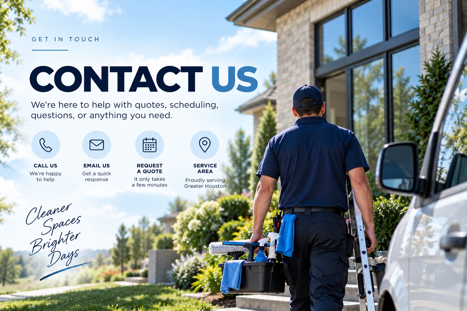 Contact TruShine for quotes, scheduling, questions, and Greater Houston cleaning service